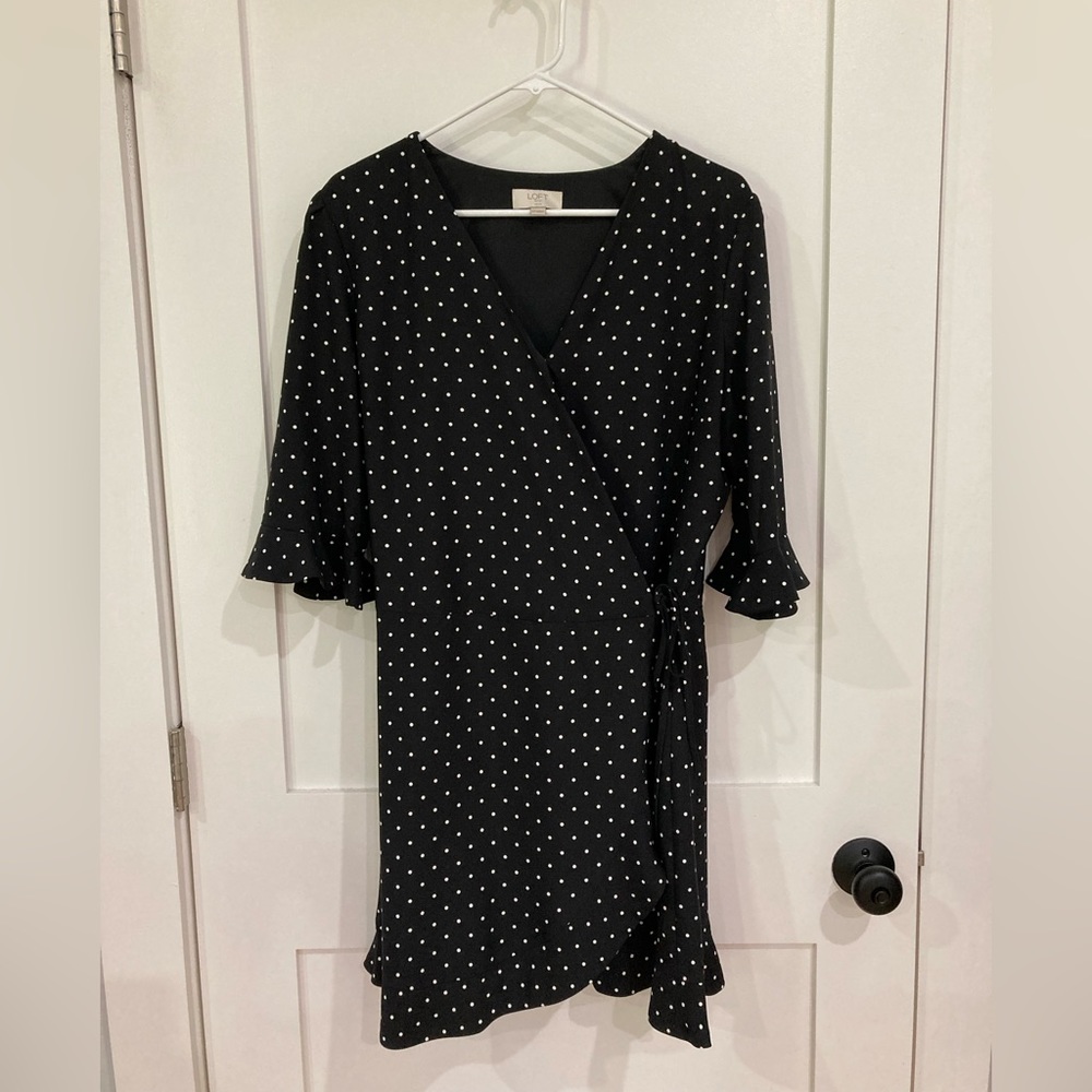 Size 12P Loft Outlet Black Polka Dot Dress